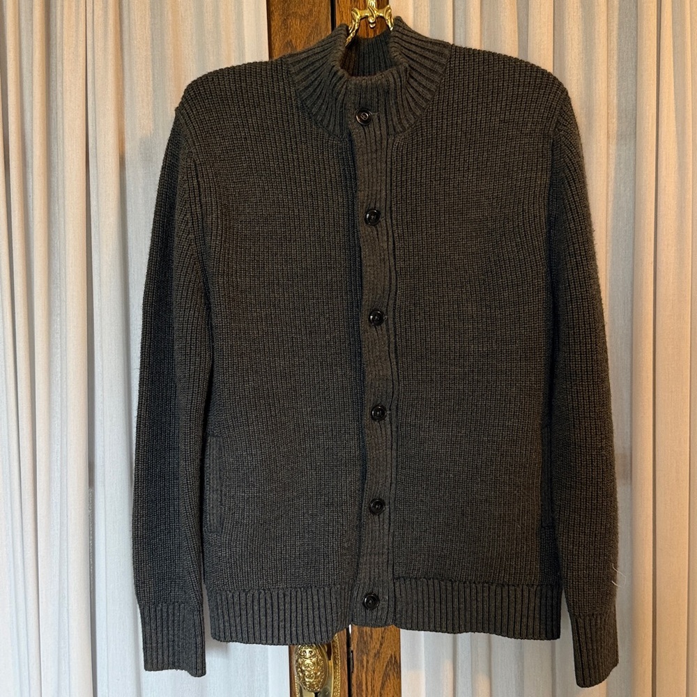 Relwen Charcoal Gray Merino Deck  Zip Cardigan Sweater